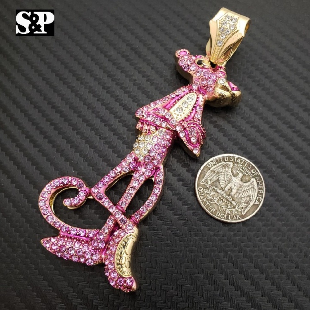 ICED OUT PINK PANTHER & 6mm 30" CUBAN CHAIN - Picture 4 of 6